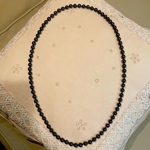 Independently knotted long strand of HEMATITE CRYSTALS BLACK SILVER TONE. HEALTH